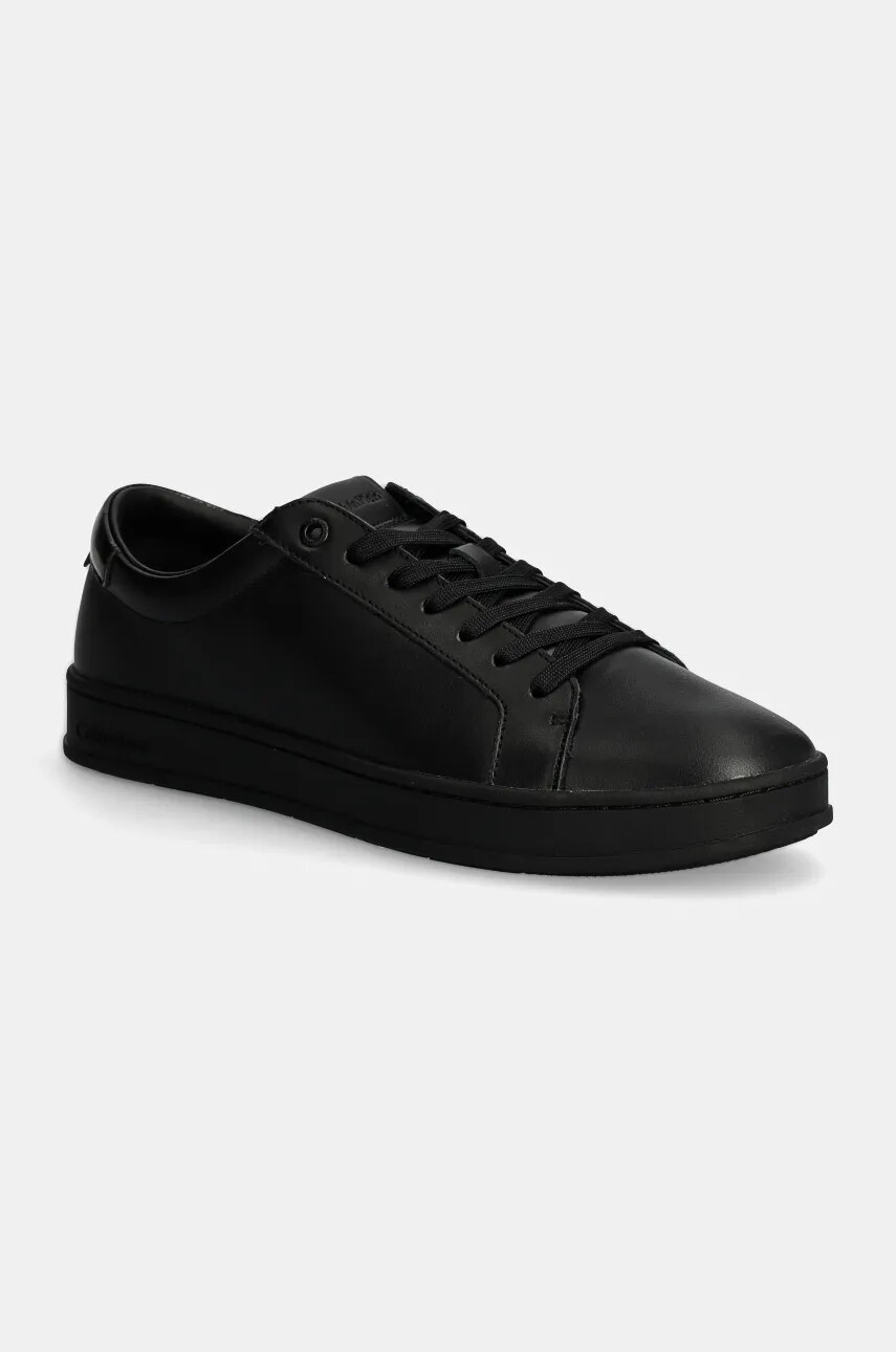 Kožené tenisky Calvin Klein LOW TOP LACE UP čierna farba, HM0HM01546