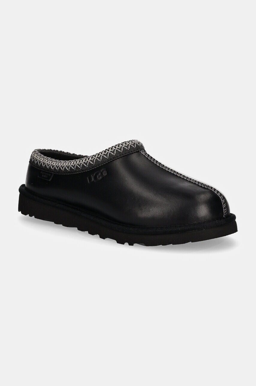 Kožené papuče UGG Tasman Lthr Regen čierna farba, 1163890-BLK
