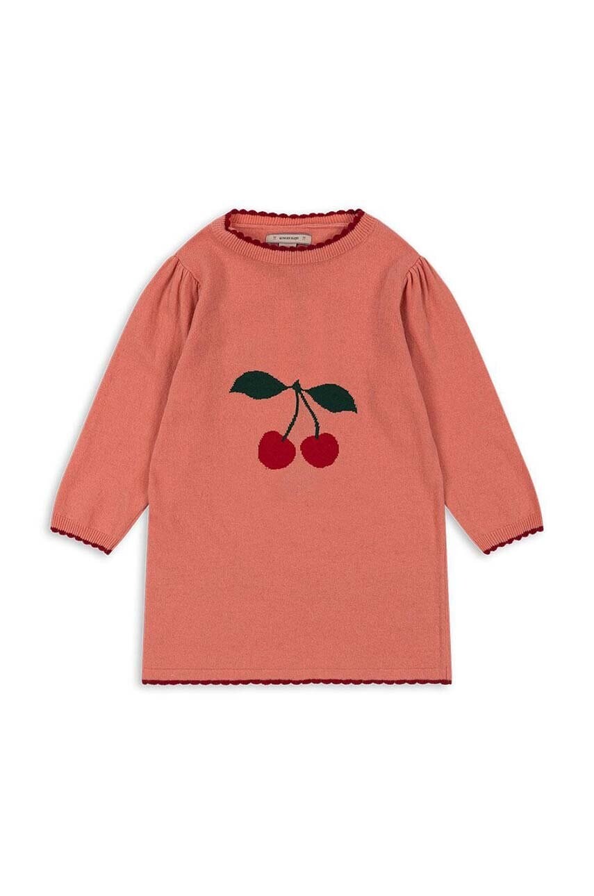 Dievčenské šaty s prímesou vlny Konges Sløjd ALEXA KNIT DRESS ružová farba, mini, rovný strih, KS101390