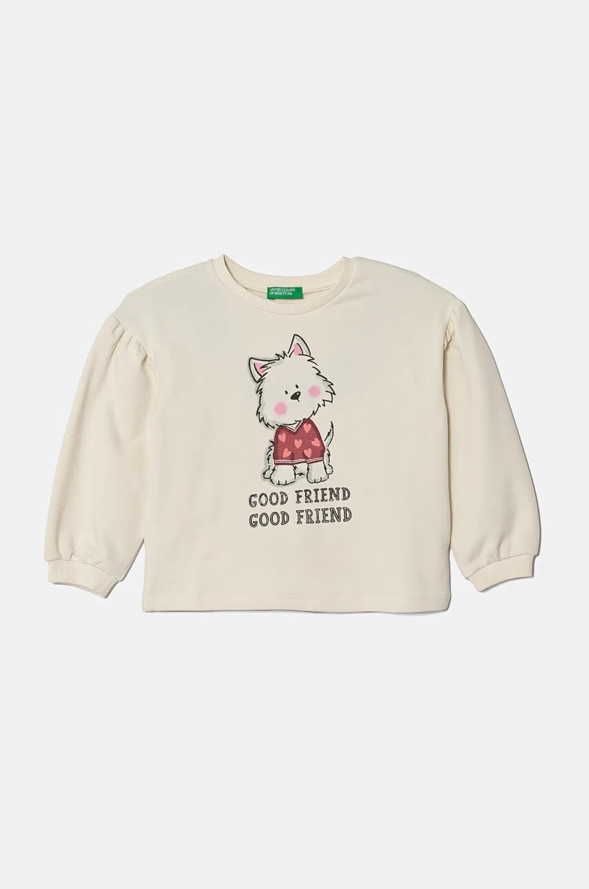 Detská mikina United Colors of Benetton béžová farba, s potlačou, 32N4G10FX