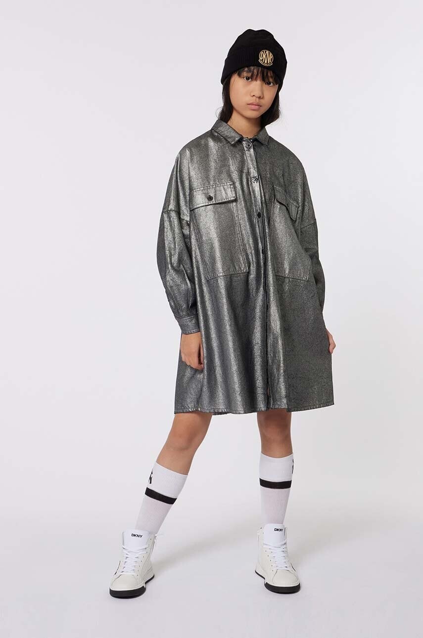 Dievčenské šaty Dkny šedá farba, mini, oversize, D60263