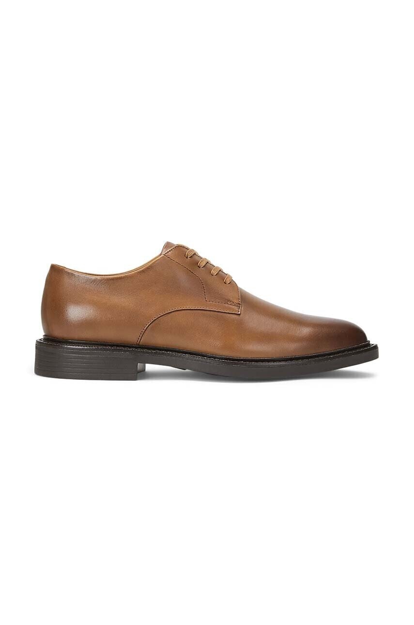 Kožené poltopánky Polo Ralph Lauren Asher Derby pánske, hnedá farba, 803945279001
