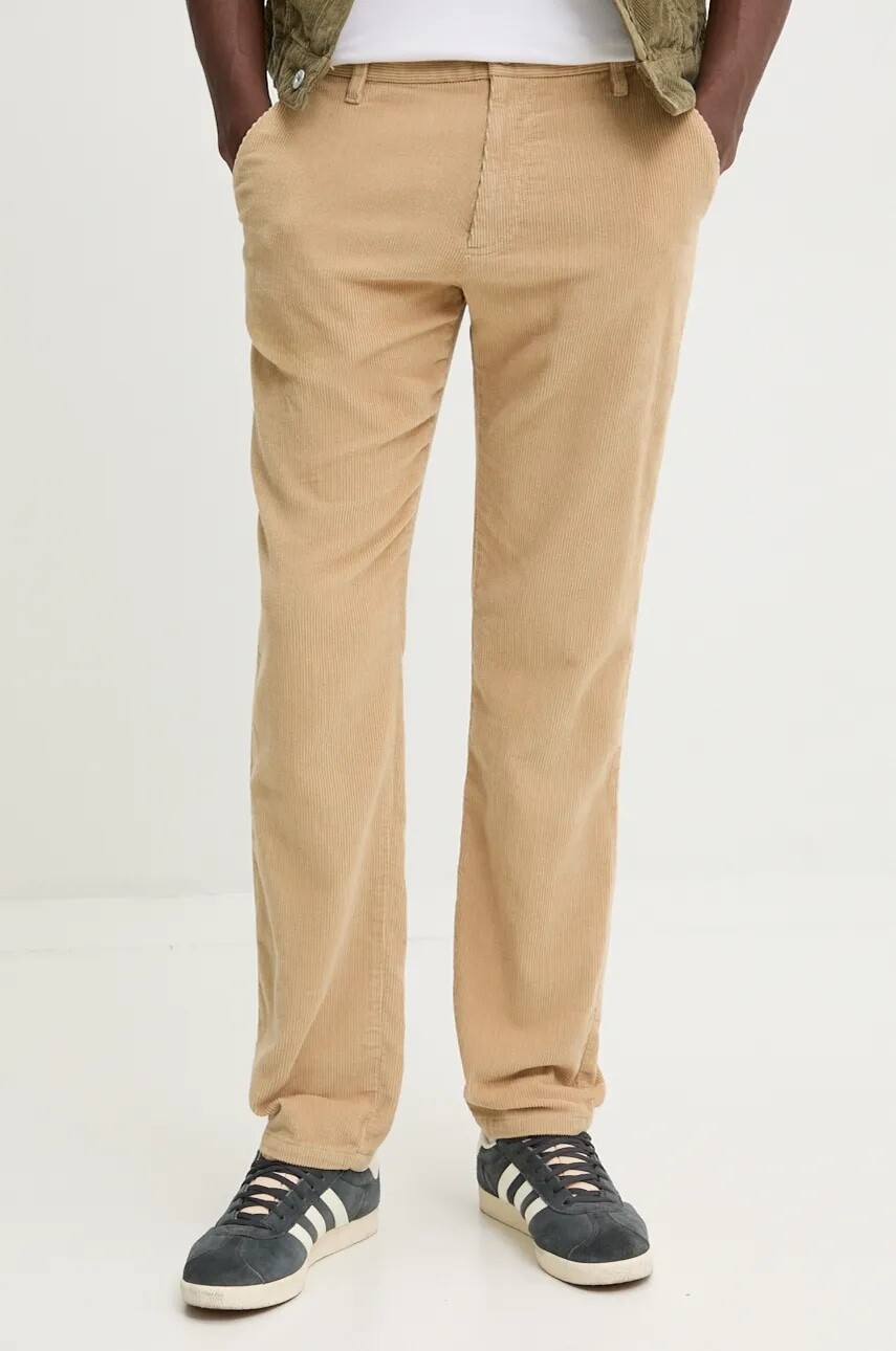 Menčestrové nohavice Tommy Jeans béžová farba, rovné, DM0DM20450