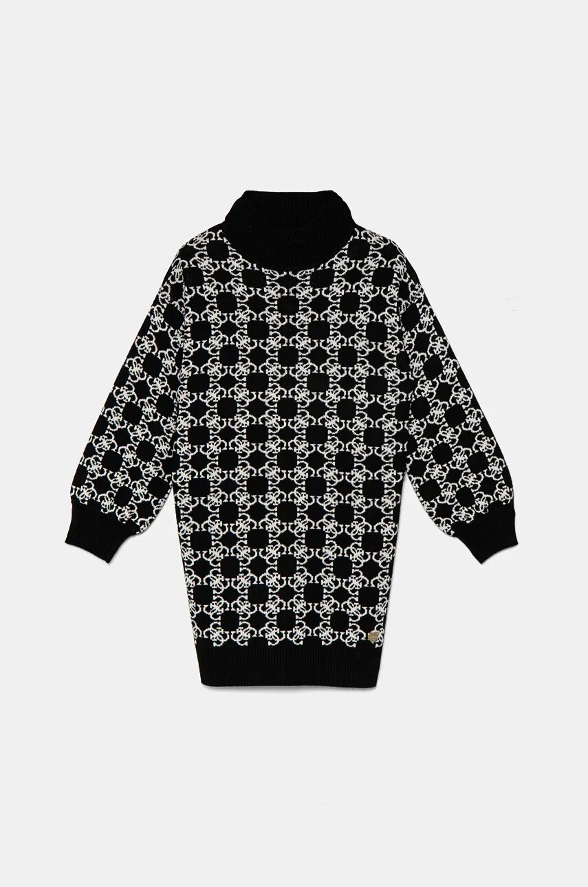 Dievčenské šaty s prímesou vlny Guess čierna farba, mini, oversize, J4BK04 Z3K10