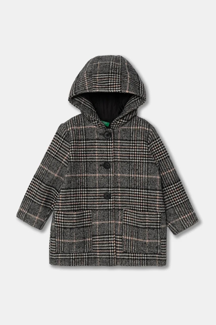 Detský kabát s prímesou vlny United Colors of Benetton čierna farba, 2SNQGN032