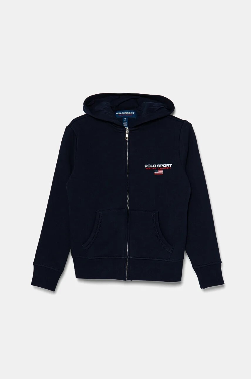Detská mikina Polo Ralph Lauren tmavomodrá farba, s kapucňou, s nášivkou, 323962117002