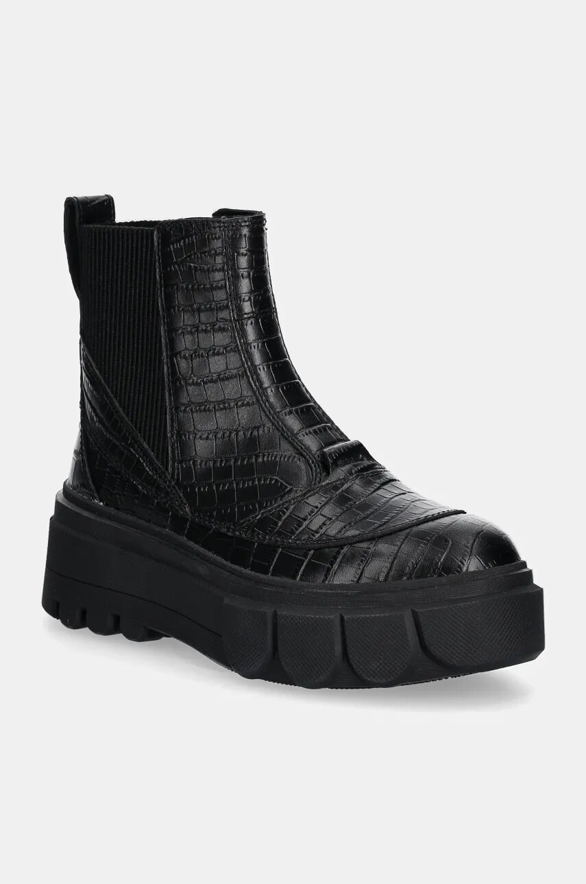 Kožené členkové topánky Sorel CARIBOU X BOOT CHELSEA W dámske, čierna farba, na platforme, 2048441012