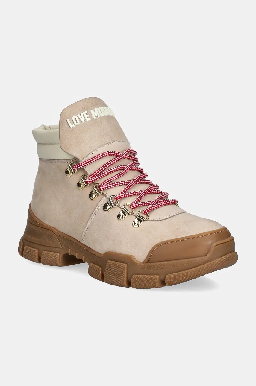 Členkové topánky Love Moschino dámske, béžová farba, na plochom podpätku, JA15494G0LIP0120