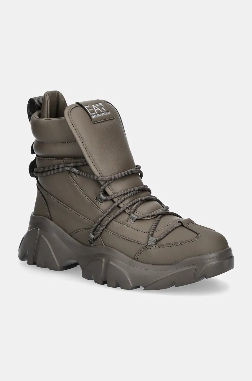 Topánky EA7 Emporio Armani dámske, zelená farba, na plochom podpätku, jemne zateplené, XK228.X8M001