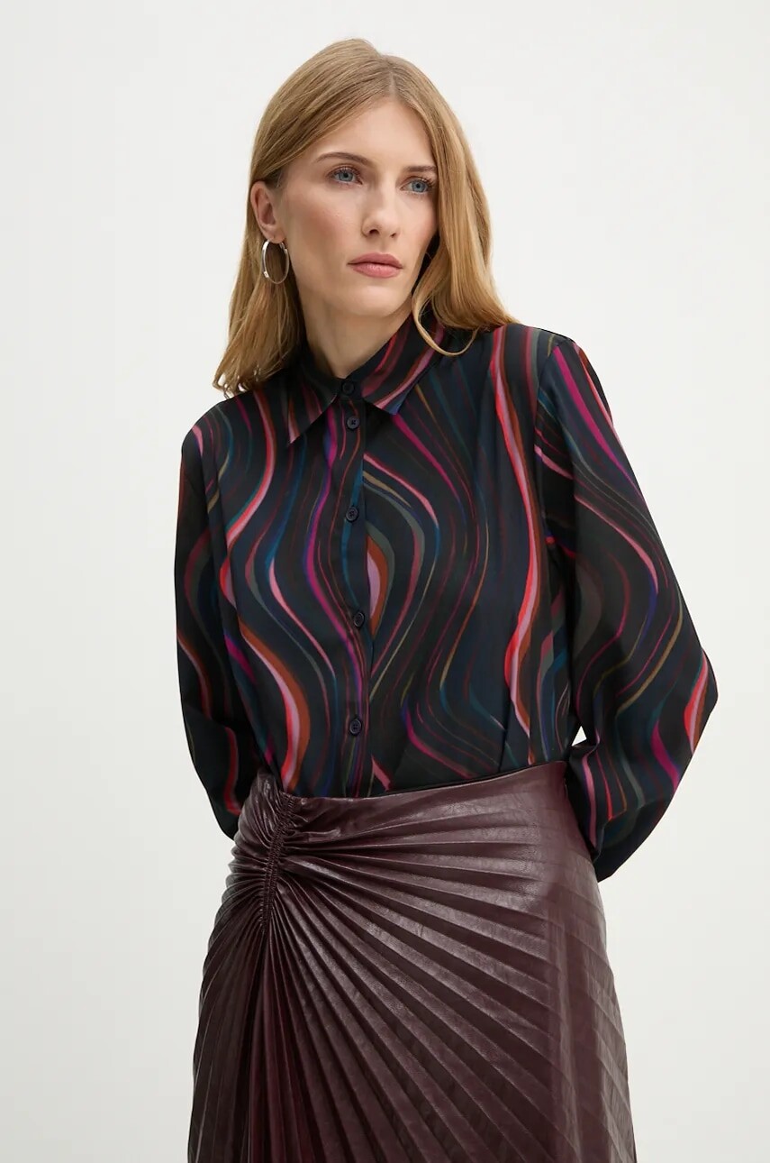 Košeľa PS Paul Smith dámska, čierna farba, regular, s klasickým golierom, W2R.335B.N31257