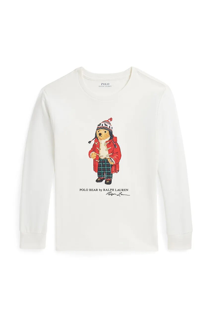 Detská bavlnená košeľa s dlhým rukávom Polo Ralph Lauren biela farba, s potlačou, 323883620008