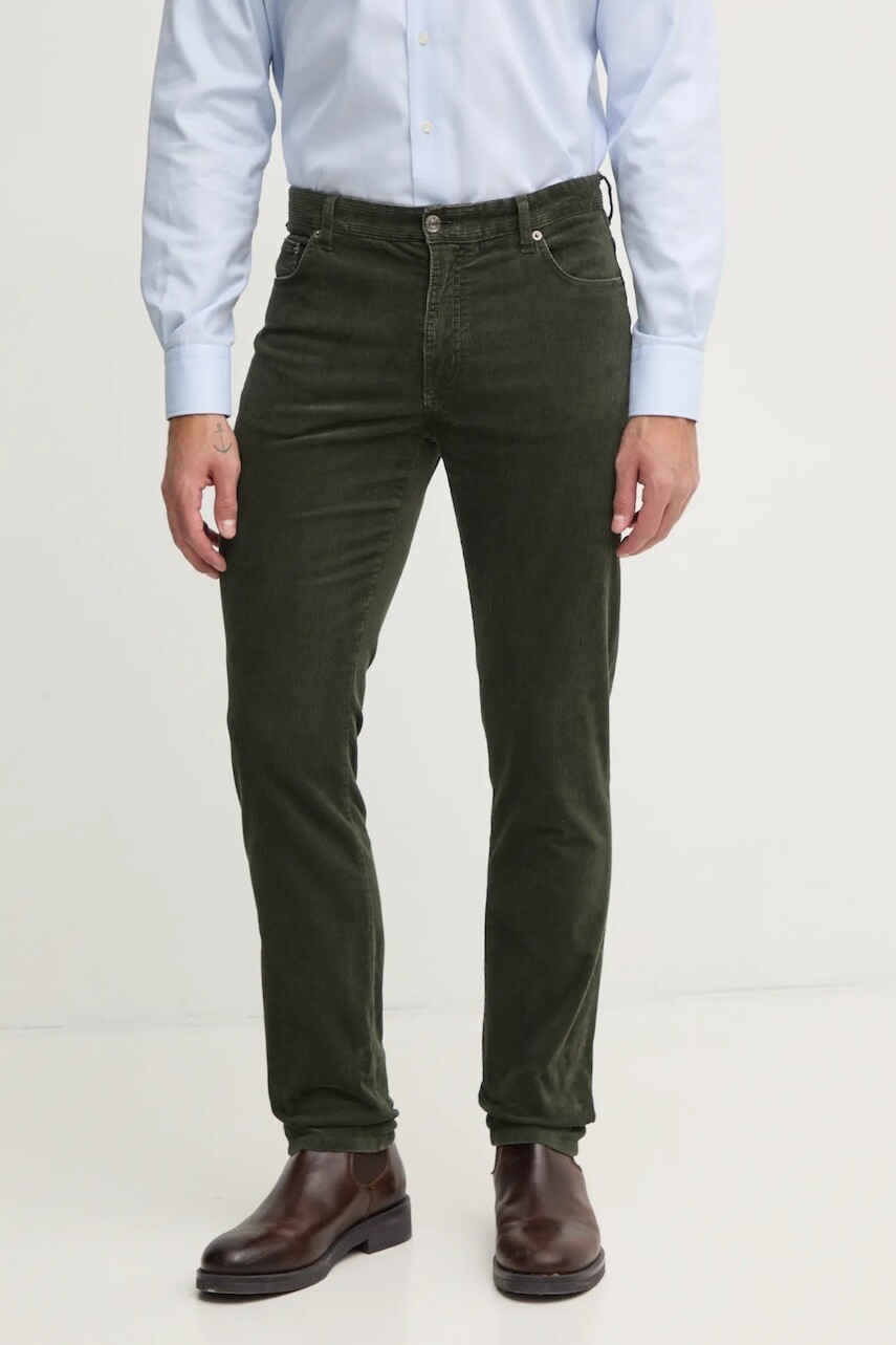 Menčestrové nohavice Tommy Hilfiger zelená farba, rovné, MW0MW36696