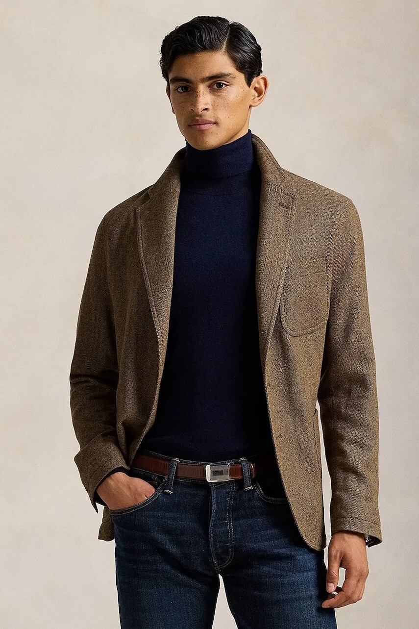 Sako s prímesou vlny Polo Ralph Lauren hnedá farba, 715949993