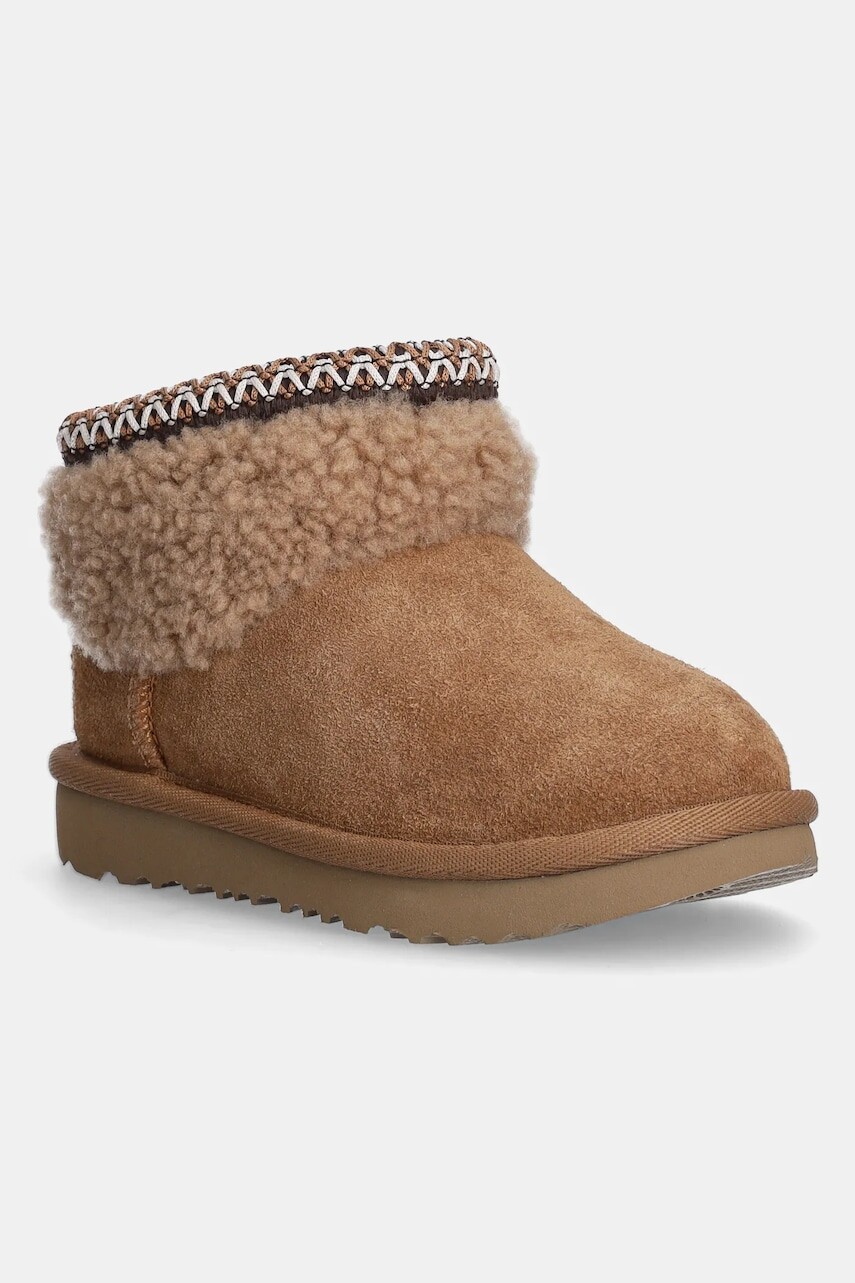 Detské zimné semišové topánky UGG CLASSIC ULTRA MINI MAXI CURLY hnedá farba, 1157730T