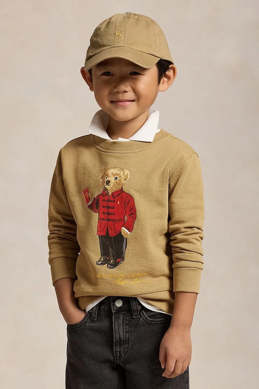 Detská bavlnená mikina Polo Ralph Lauren zelená farba, s potlačou, 322961412002