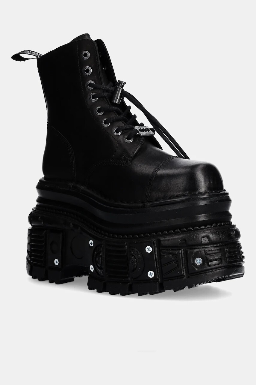 Kožené workery New Rock CRUST NEGRO + TANK NEGRO TORNILLOS E-34 dámske, čierna farba, na platforme, M-MILI083CCT-C4