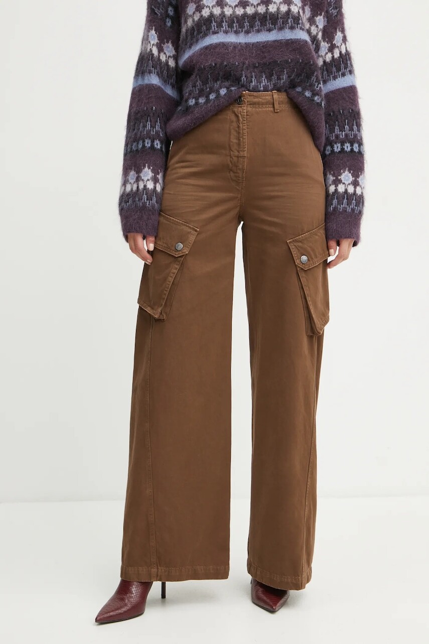 Bavlnené nohavice Weekend Max Mara hnedá farba, široké, vysoký pás, 2425136016600