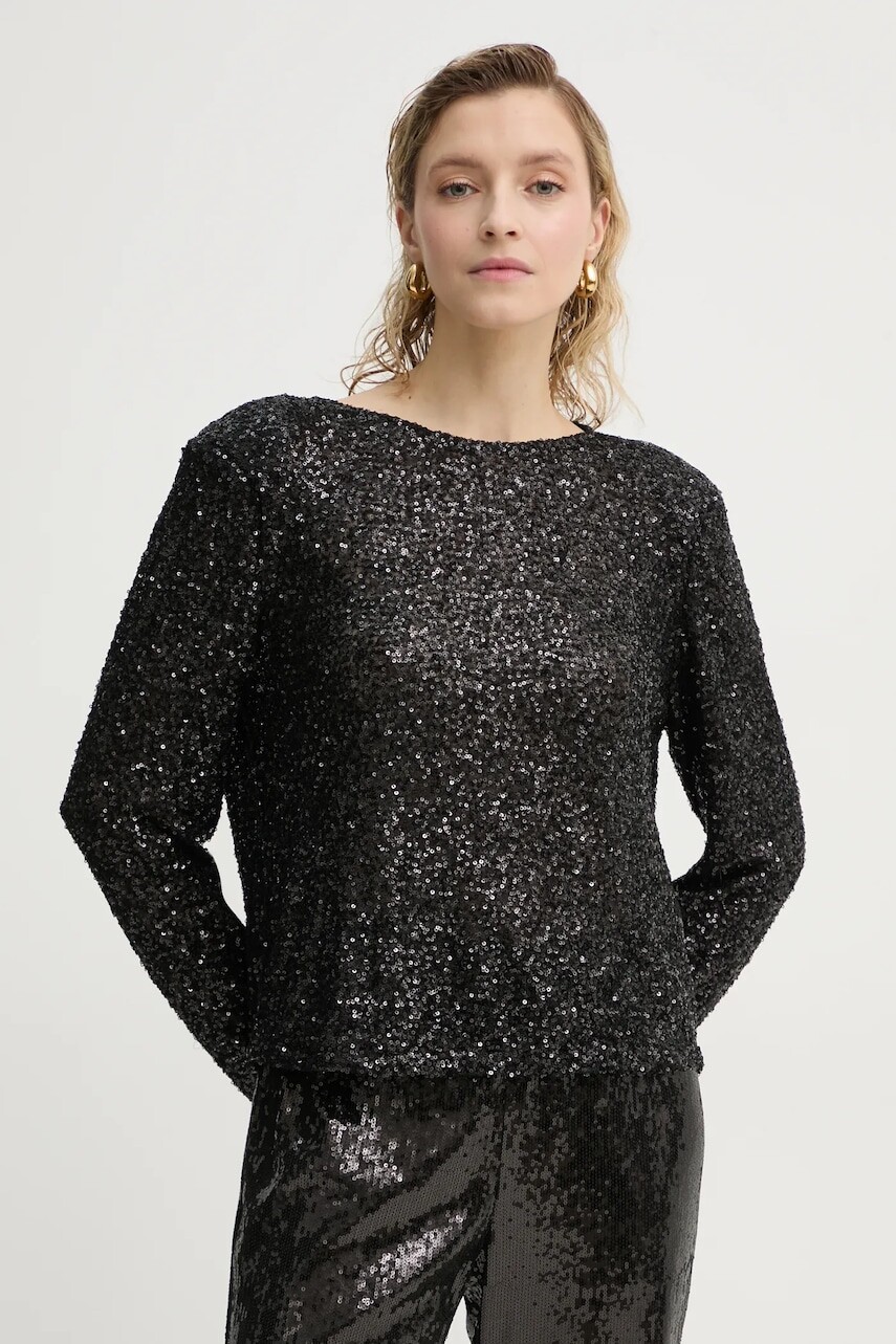 Blúzka Bruuns Bazaar dámska, čierna farba, s nášivkou, BBW4193
