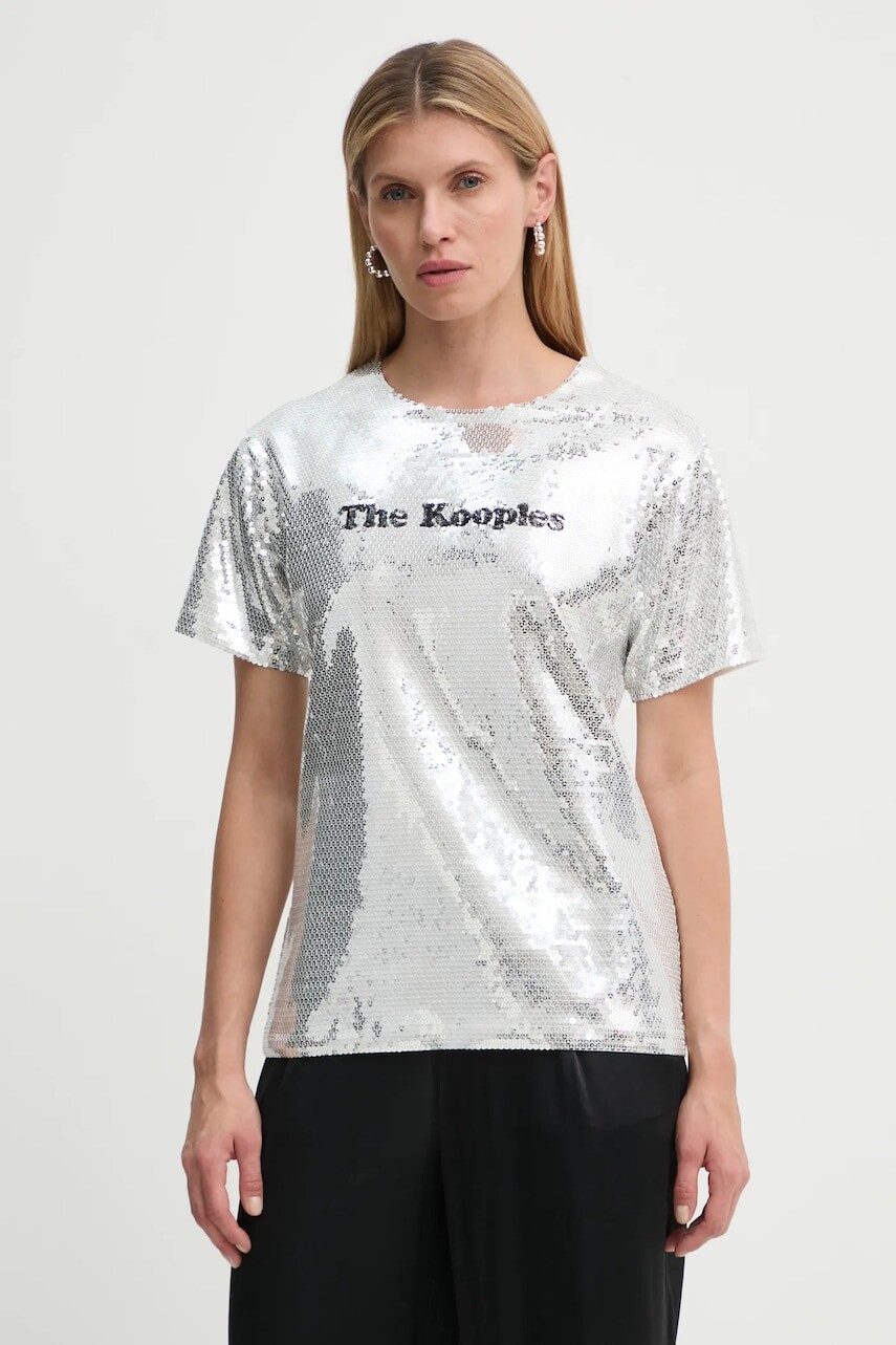 Tričko The Kooples dámske, strieborná farba, FTSC29036K
