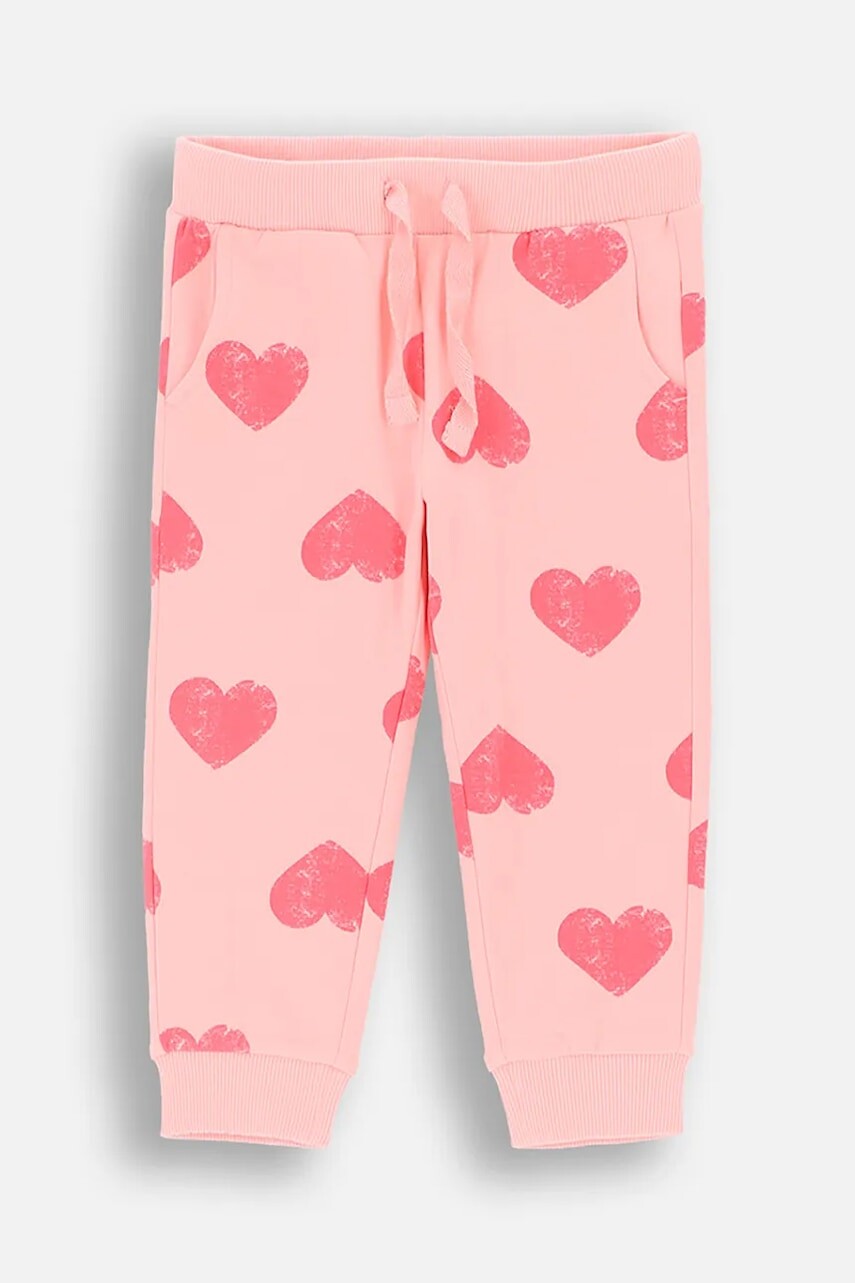 Detské bavlnené tepláky Coccodrillo ružová farba, vzorované, HEARTS GIRL NEWBORN