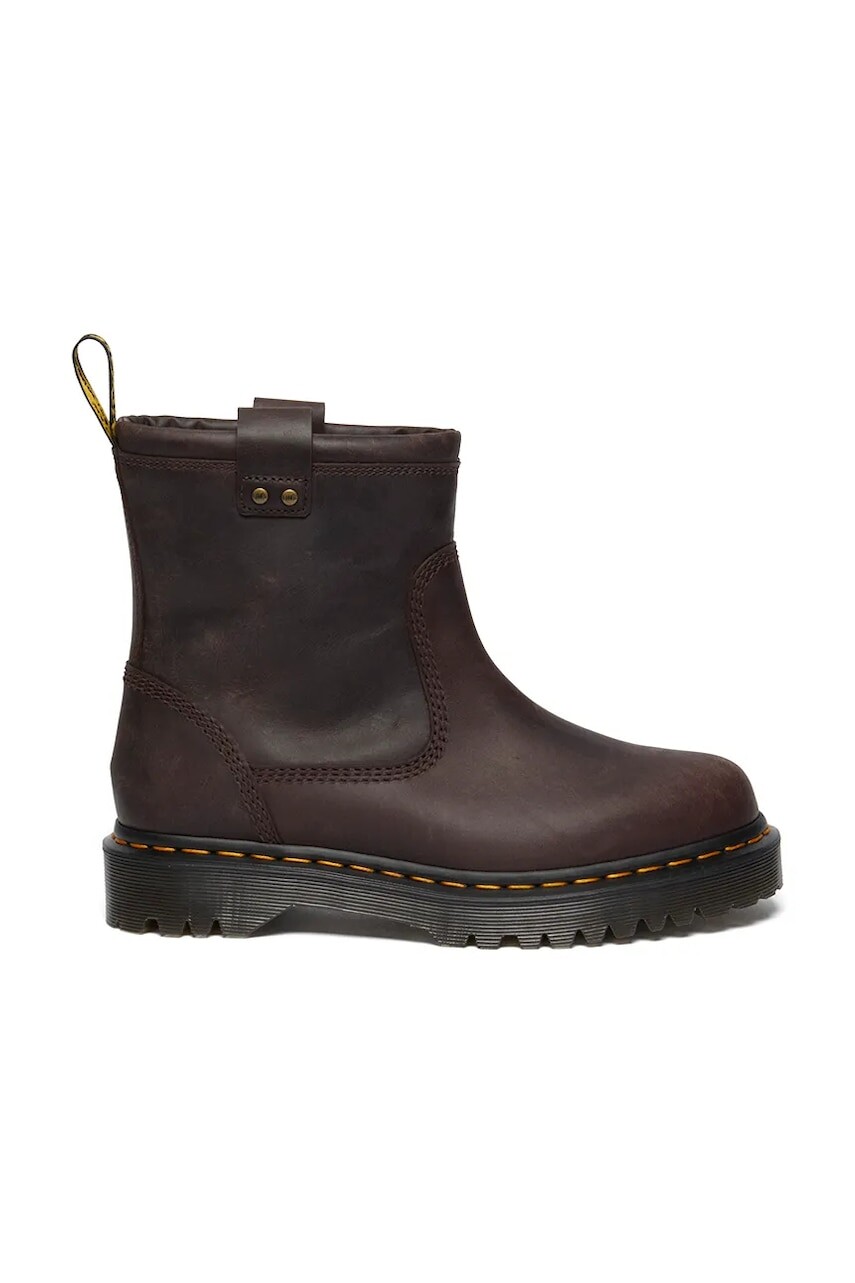 Kožené členkové topánky Dr. Martens Anistone Lo dámske, hnedá farba, na plochom podpätku, DM31880201