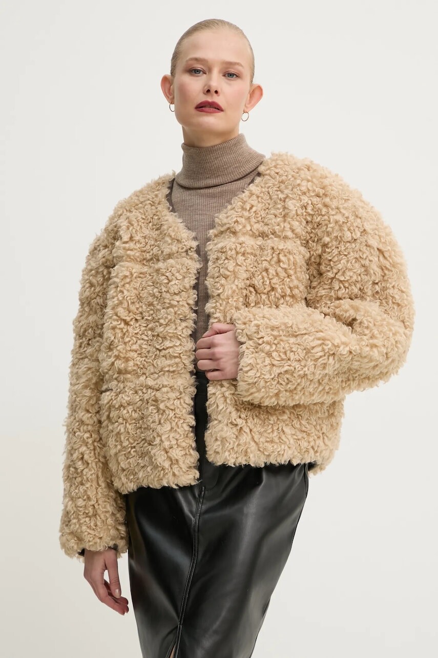 Obojstranná bunda Stand Studio Charmaine Jacket dámska, béžová farba, prechodná, oversize, 61947-9066