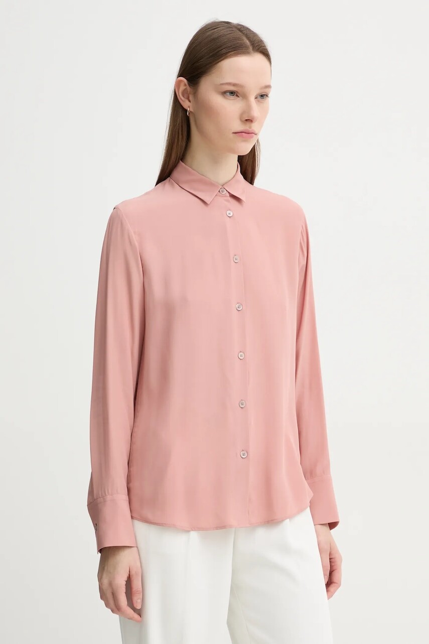 Košeľa s prímesou hodvábu PS Paul Smith ružová farba, regular, s klasickým golierom, W2R.019B.P31186