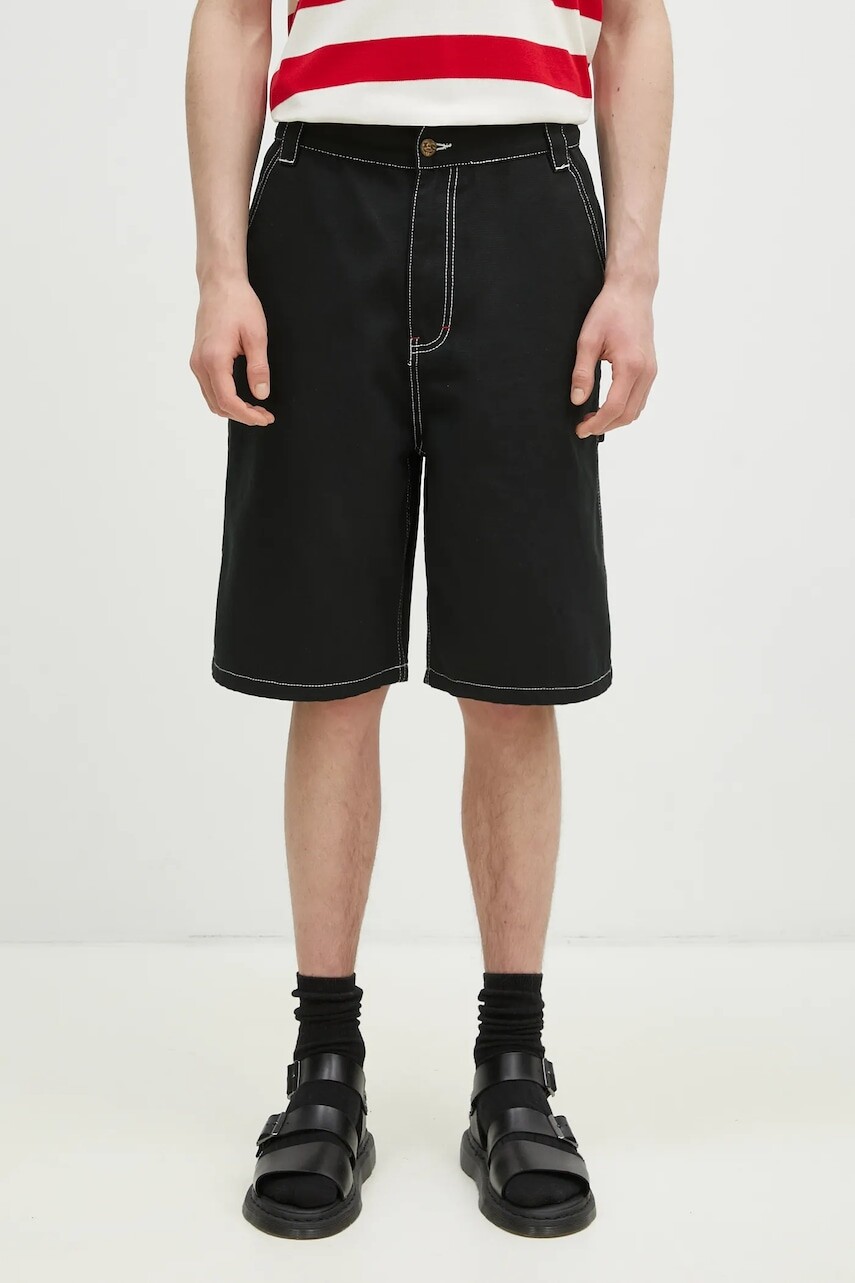 Rifľové krátke nohavice ICECREAM Canvas Carpenter Shorts pánske, čierna farba, ICW002