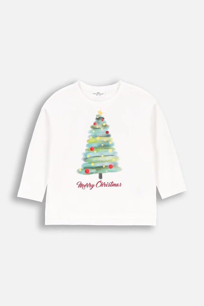 Detské tričko s dlhým rukávom Coccodrillo béžová farba, MERRY XMAS