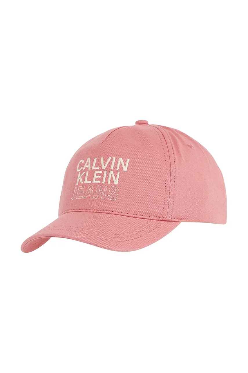 Detská bavlnená šiltovka Calvin Klein Jeans ružová farba, s nášivkou, IU0IU00663