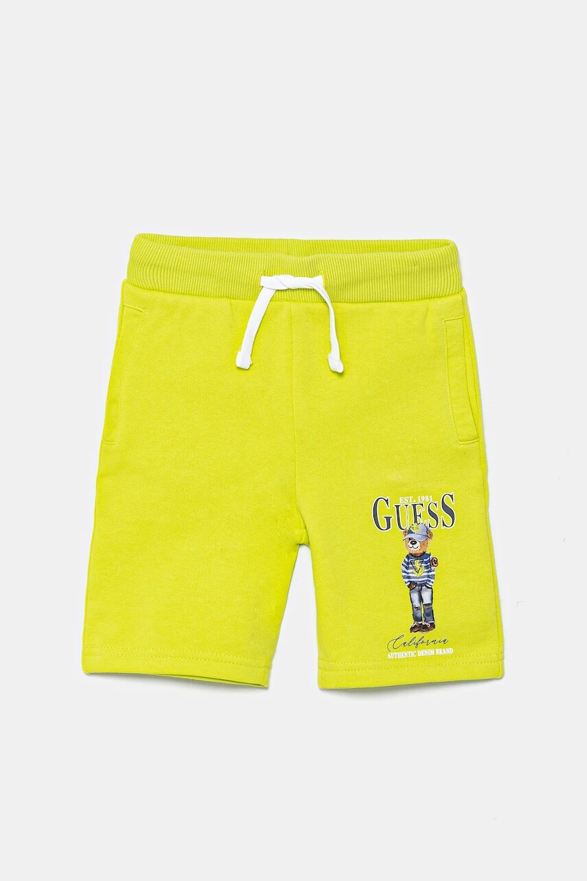 Detské bavlnené šortky Guess zelená farba, nastaviteľný pás N5RD03 KAD74
