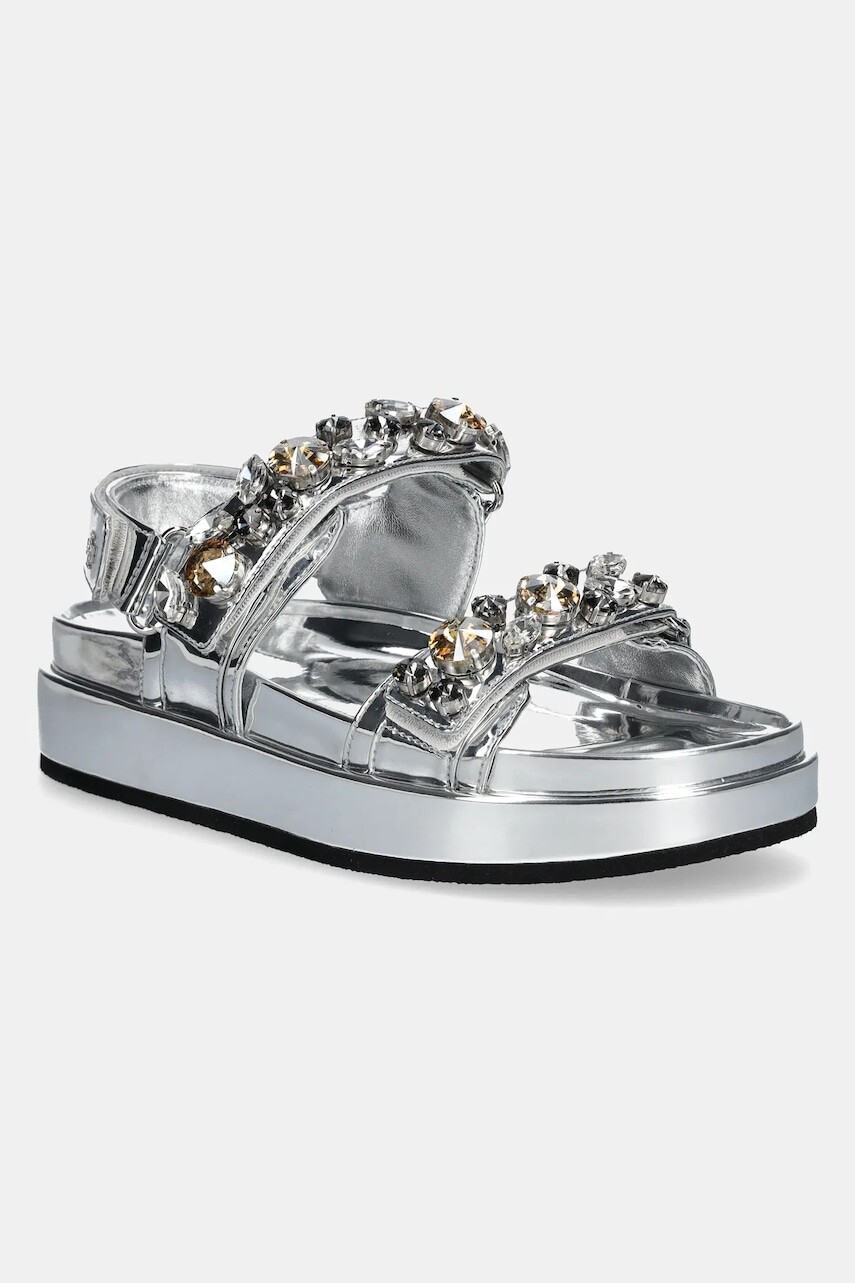 Sandále Tory Burch Kira Embellished Sport Sandal dámske, strieborná farba, na platforme, 164798-020