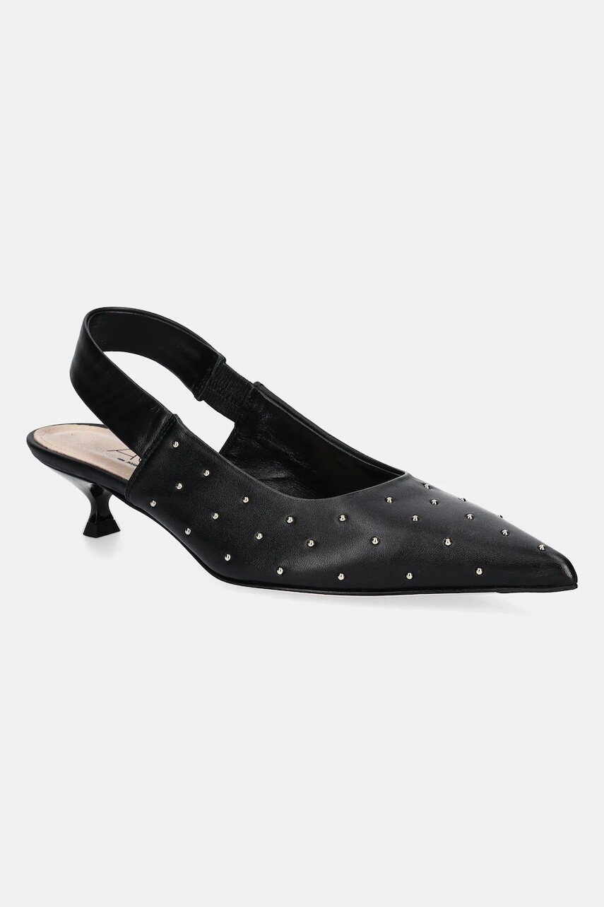 Kožené lodičky AGL Lenor S Studs čierna farba, na nízkom podpätku, s otvorenou pätou, D167022PCKS0573656
