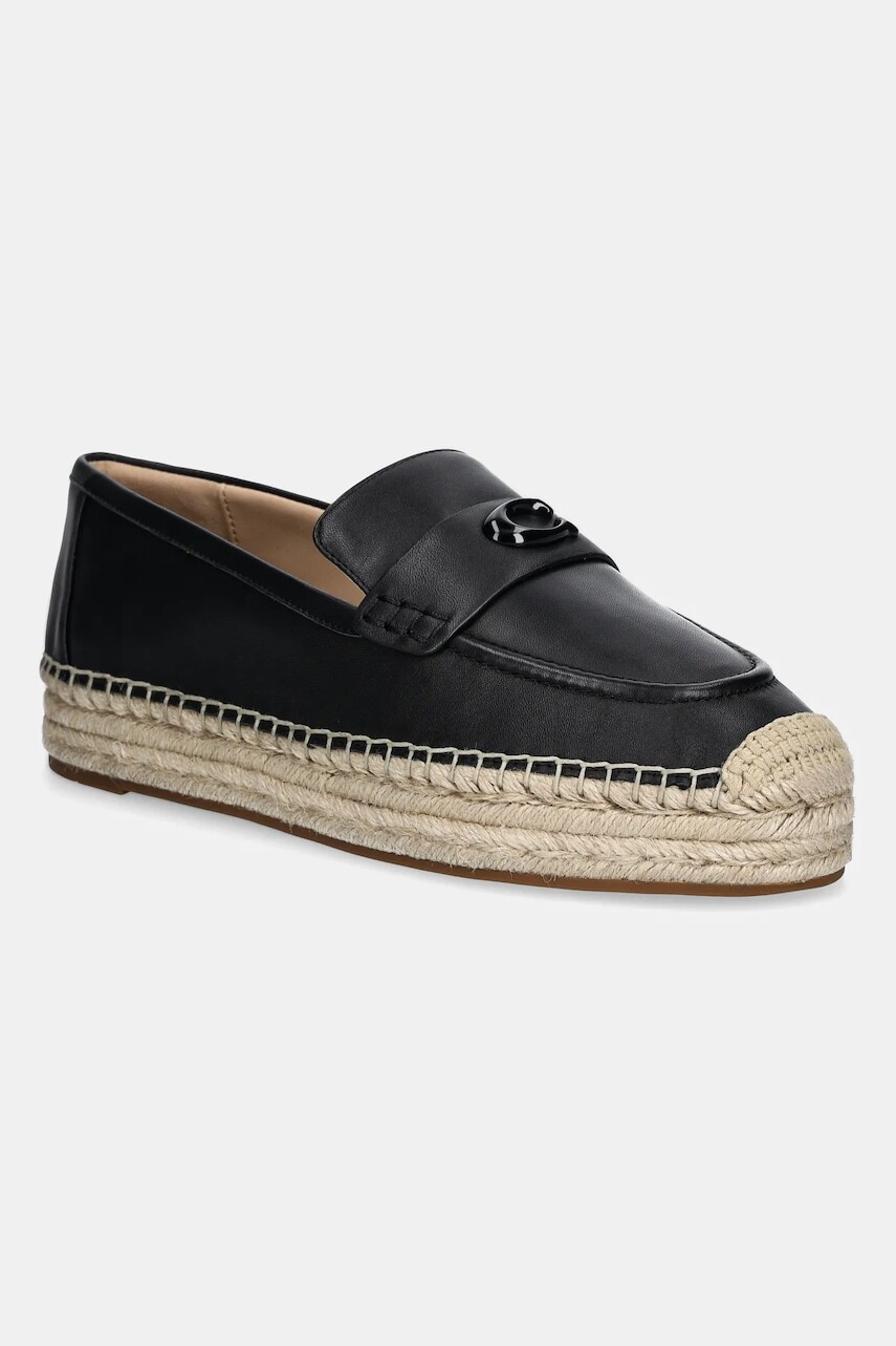 Kožené espadrilky Coach Camilla čierna farba, na platforme, CR045
