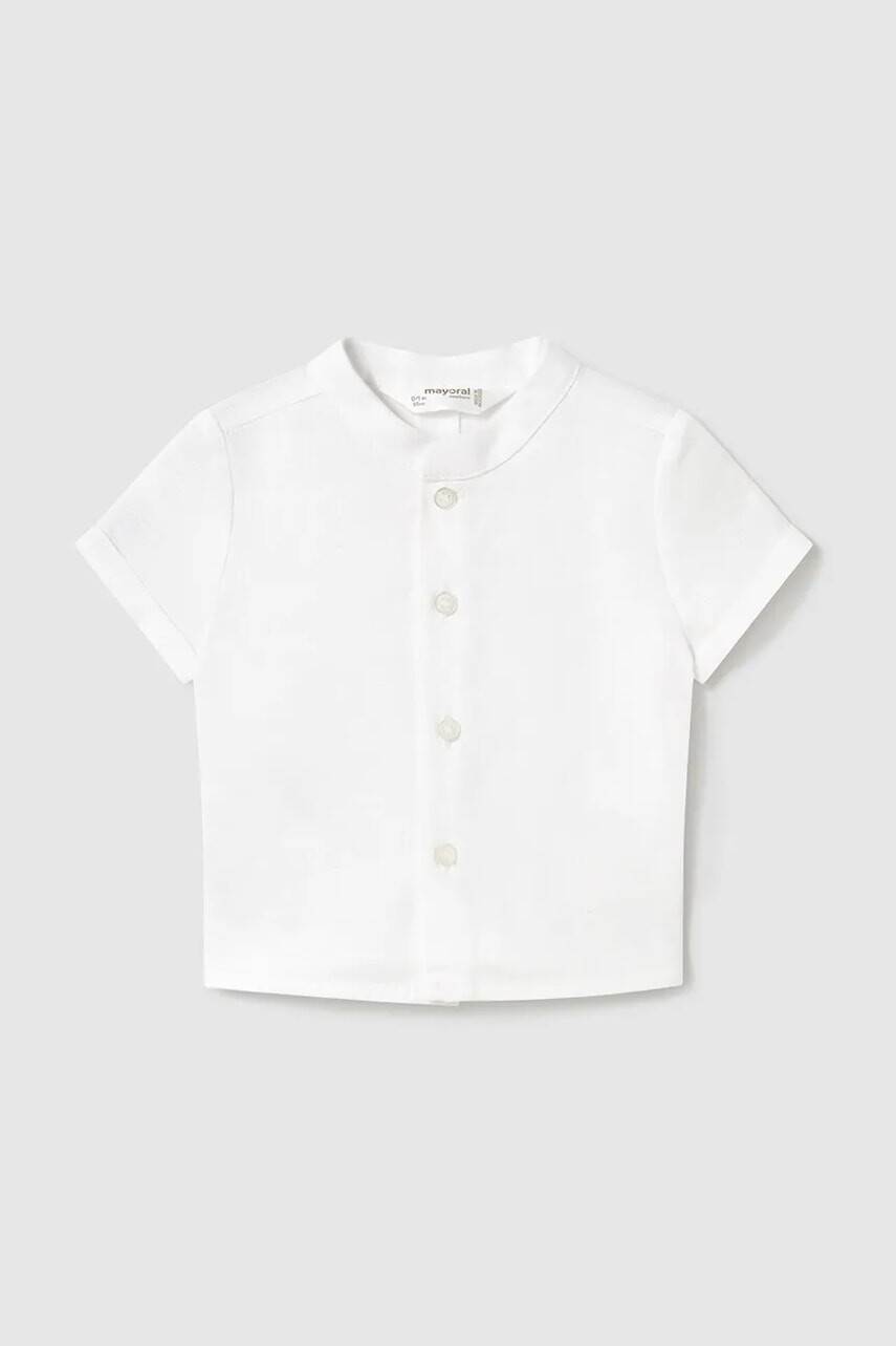 Detská ľanová košieľka Mayoral Newborn biela farba, 1101