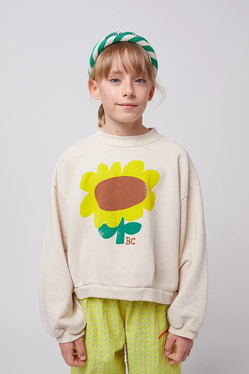 Detská bavlnená mikina Bobo Choses Sunflower béžová farba, s potlačou, 125AC041