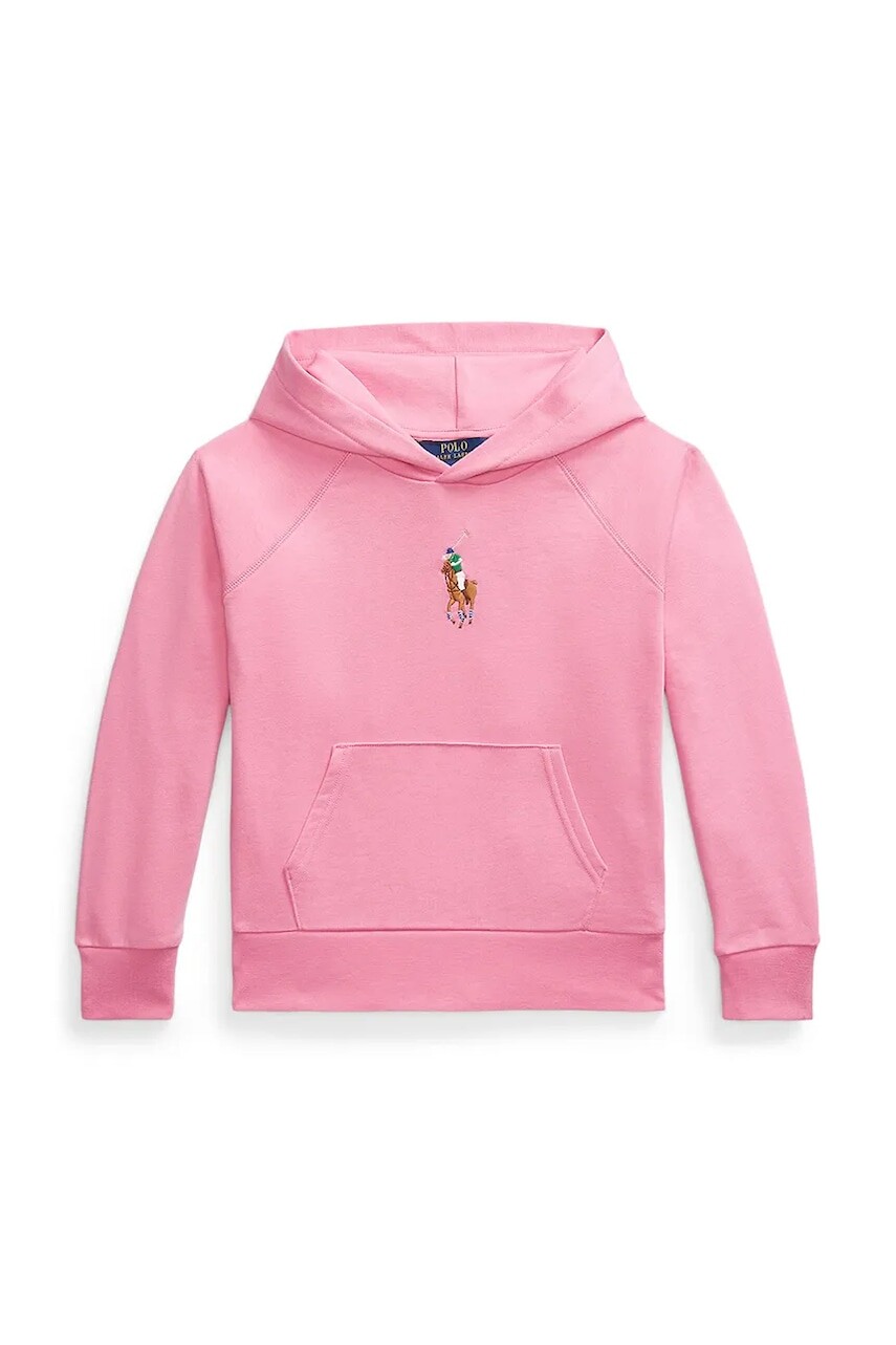 Detská mikina Polo Ralph Lauren ružová farba, s kapucňou, jednofarebná, 313965121001