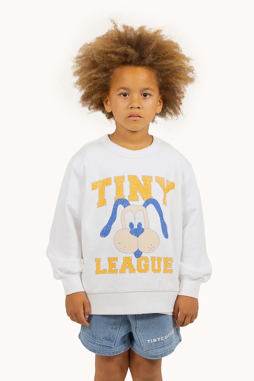Detská bavlnená mikina Tinycottons TINY LEAGUE GRAPHIC SWEATSHIRT béžová farba, s potlačou, SS25-102