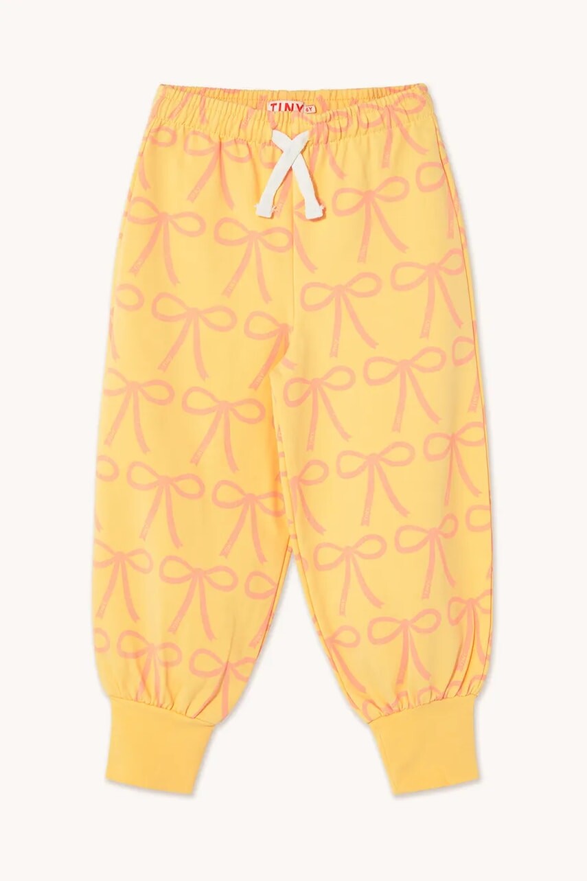 Detské tepláky Tinycottons BOWS SWEATPANT žltá farba, vzorované, SS25-057