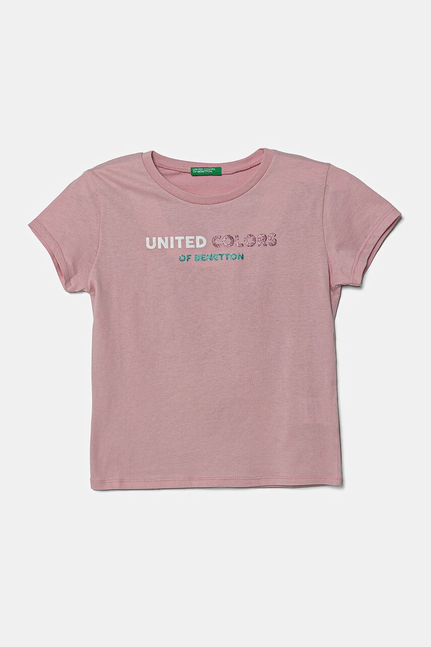 Detské bavlnené tričko United Colors of Benetton ružová farba, 3I1XC10MZ