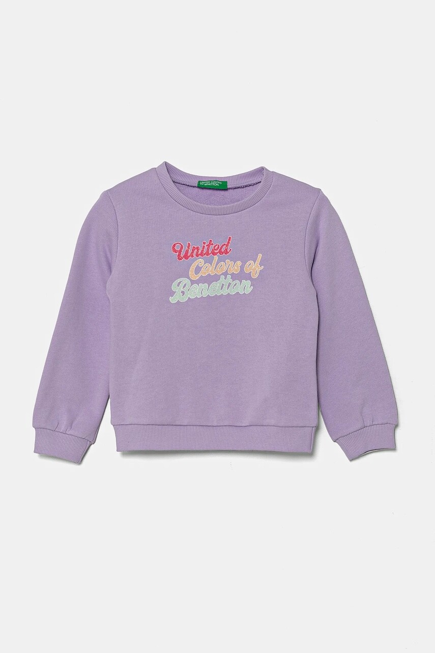 Detská bavlnená mikina United Colors of Benetton fialová farba, s potlačou, 3J70G10HX