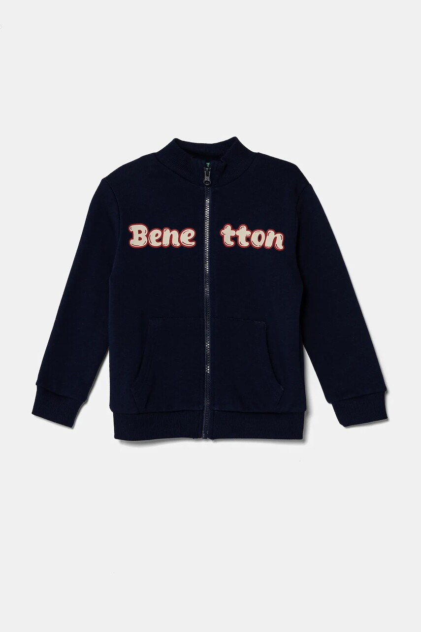 Detská bavlnená mikina United Colors of Benetton tmavomodrá farba, s potlačou, 3J70G503M