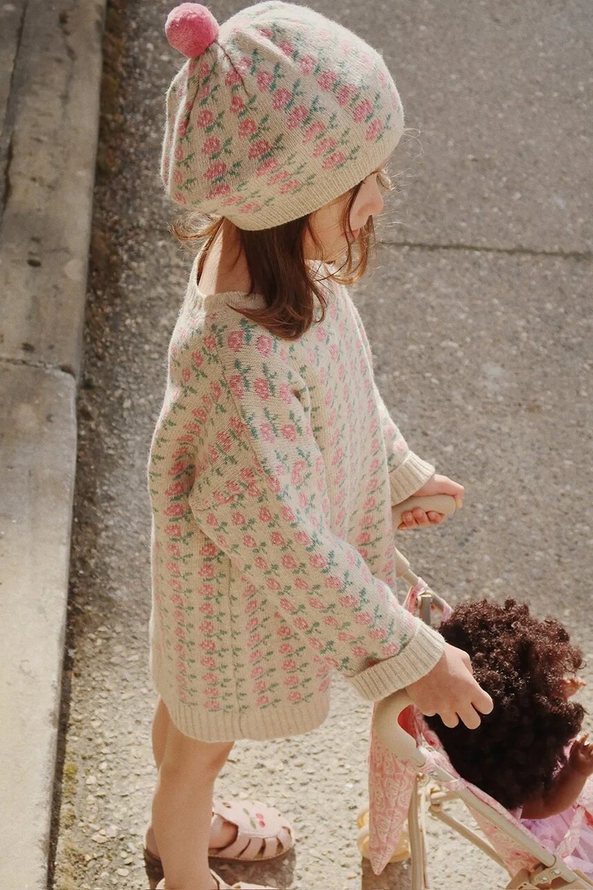 Detské vlnené šaty Konges Sløjd BELOU KNIT DRESS béžová farba, mini, rovný strih, KS102860