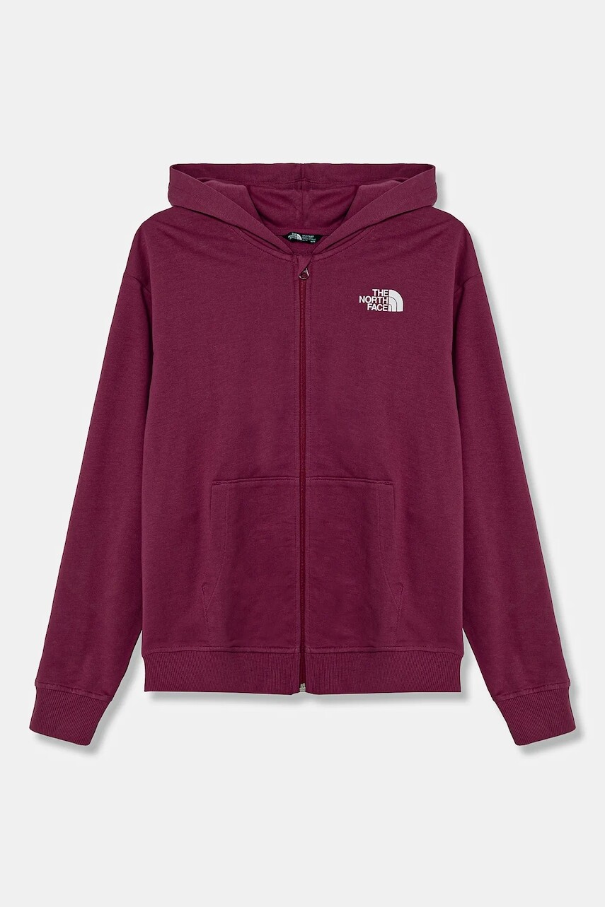 Detská bavlnená mikina The North Face FZ OVERSIZE LIGHT HOODIE fialová farba, s kapucňou, s potlačou, NF0A89HG6EO1