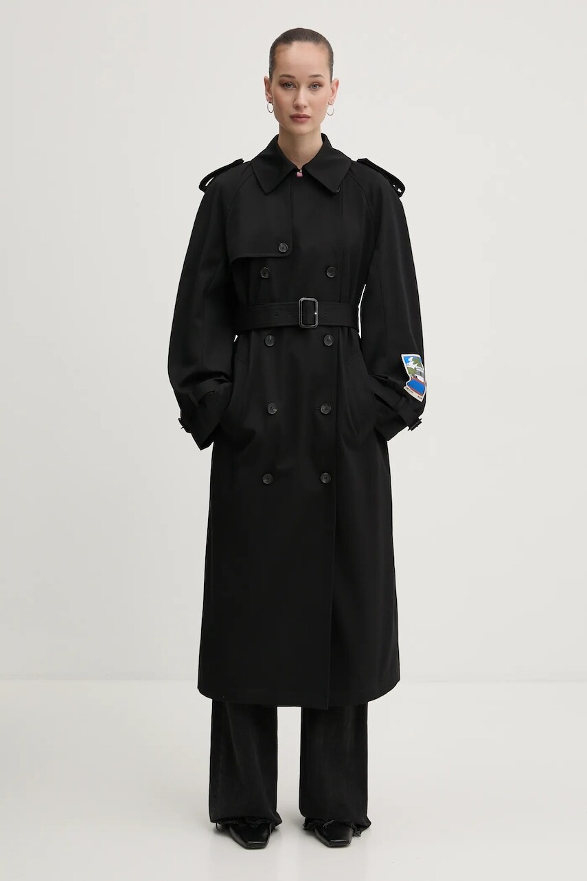 Trenčkot MSGM dámsky, čierna farba, prechodný, oversize, 3841MDC02.257138