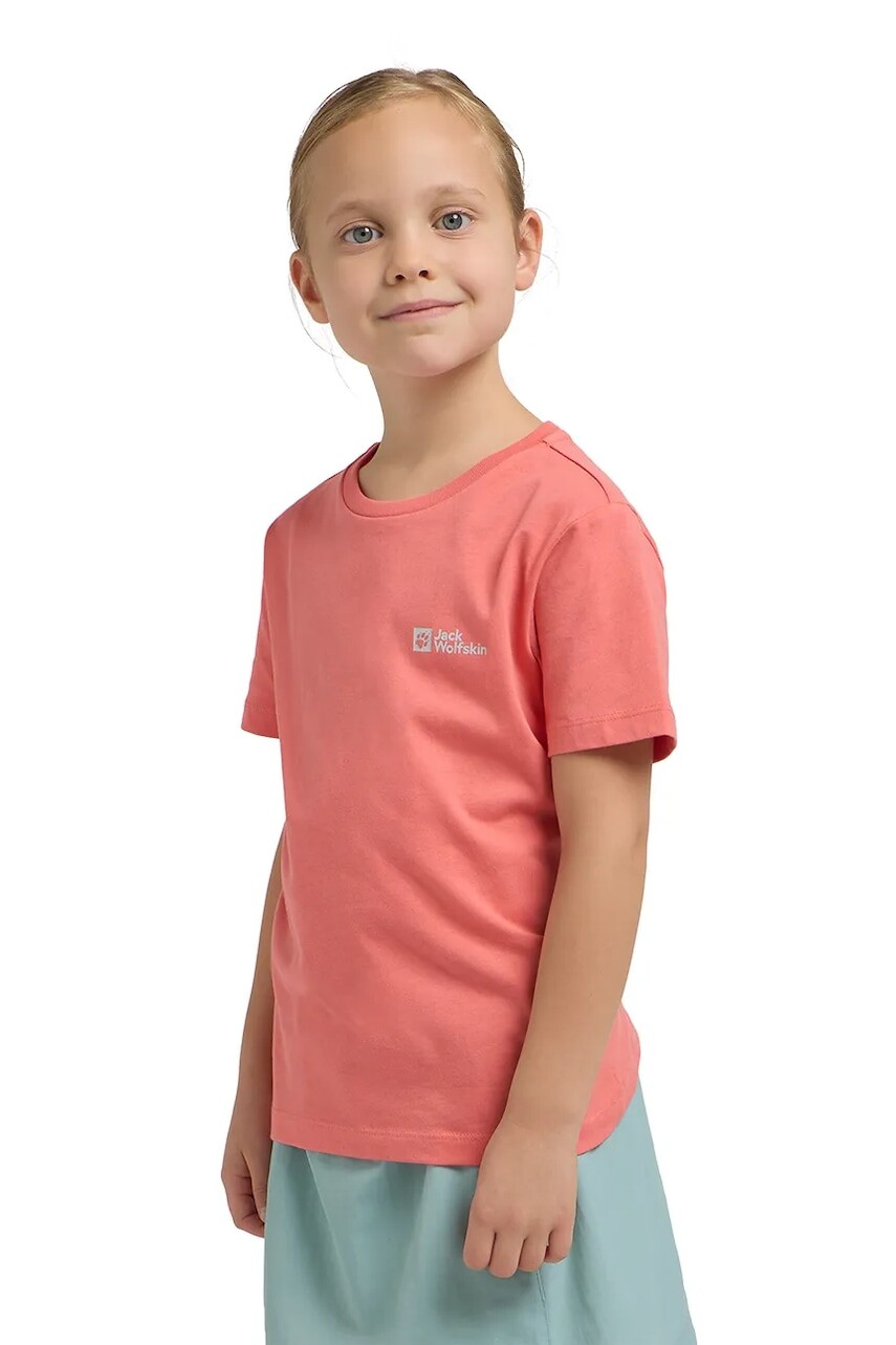 Detské bavlnené tričko Jack Wolfskin ESSENTIAL COTTON T K ružová farba, jednofarebný, A64184