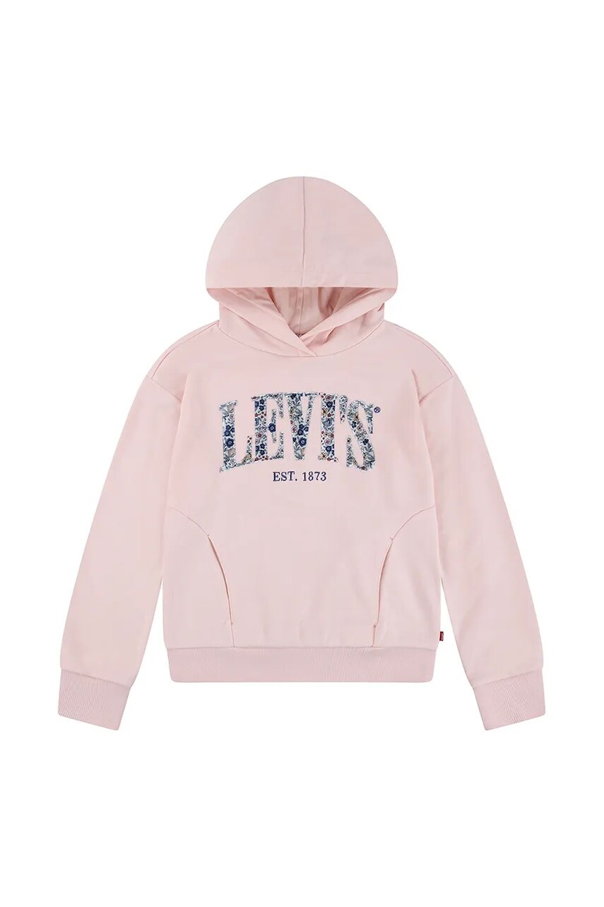 Detská mikina Levi's SEASONAL HOODIE ružová farba, s kapucňou, s potlačou, 4EM195