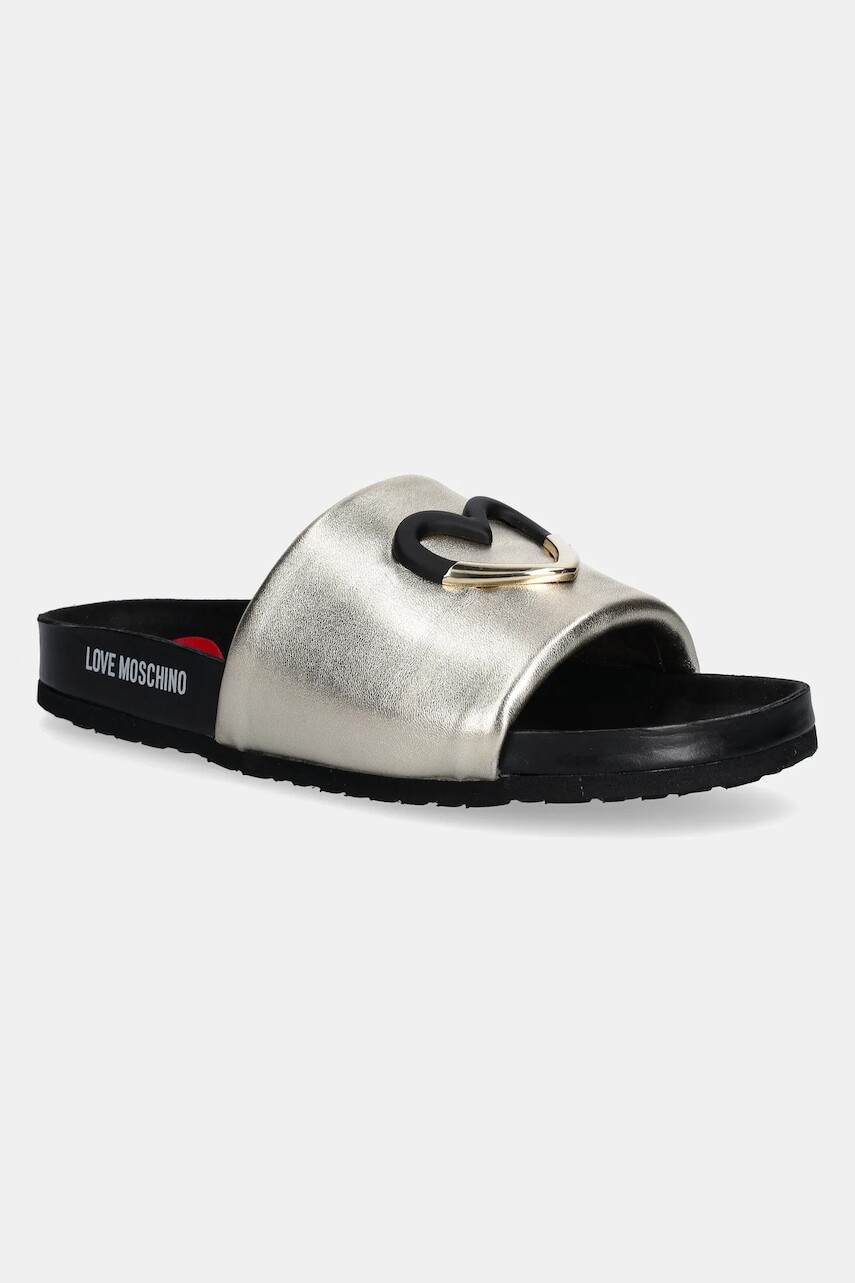 Kožené šľapky Love Moschino dámske, zlatá farba, JA28283G1MIF0900