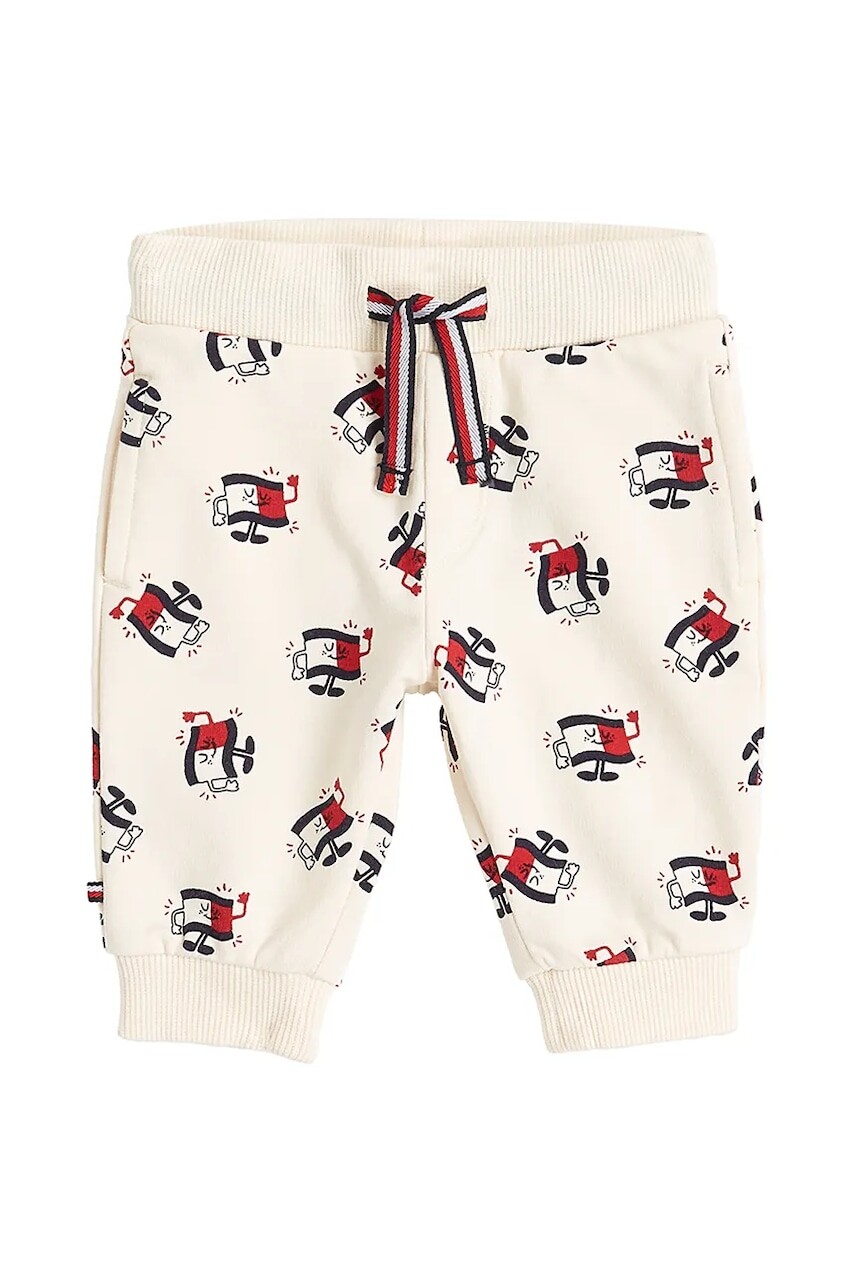 Detské tepláky Tommy Hilfiger béžová farba, vzorované, KN0KN02027