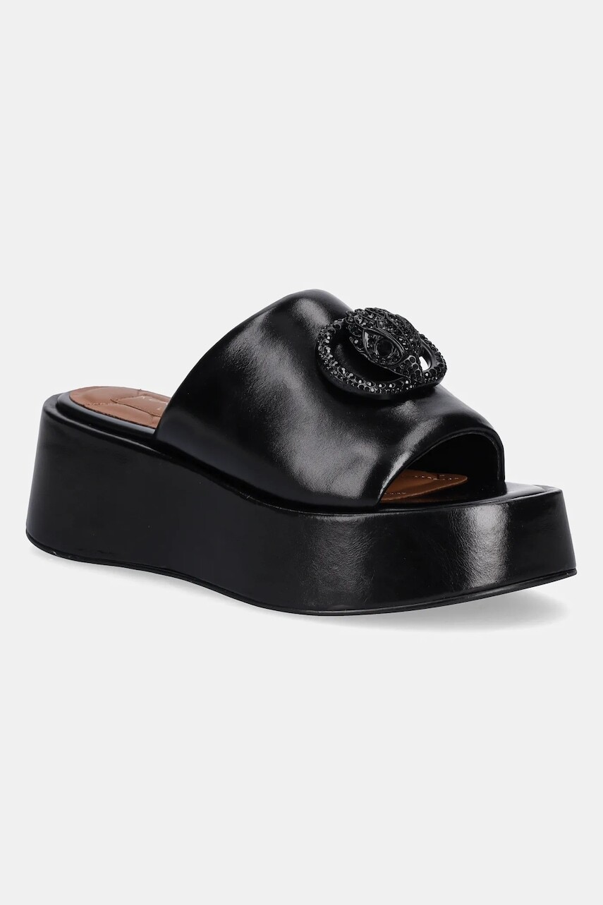 Kožené šľapky Kurt Geiger London Chelsea Flatform Mule Dr dámske, čierna farba, na platforme, 3940900109
